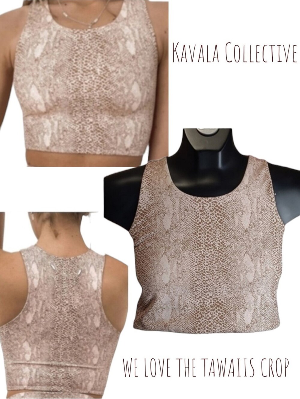 Kavala Collective Women's WE LOVE THE TAWAIIS CROP Top tan cream python print